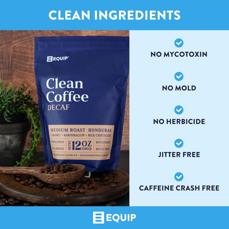 Equip Foods Decaf Clean Coffee | Gold Standard, Certified Organic, Fair Trade, Regenerative | Medium Roast, Whole Bean, Honduras | Caramel+Marshmallow+Milk Chocolate - Image 3